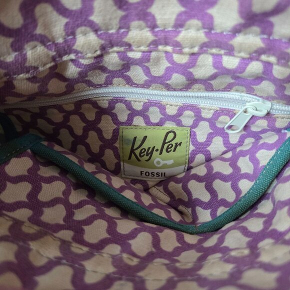 Fossil Purse Key Per Black Floral Birds Colorful Crossbody Preppy Boho Mod - Picture 5 of 9